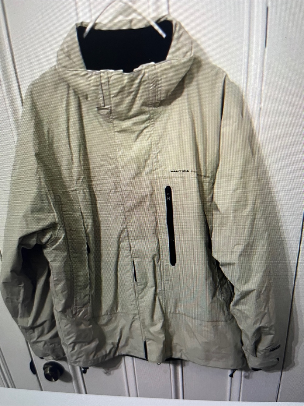 Nautica Men’s Beige Weatherproof Raincoat with High Collar